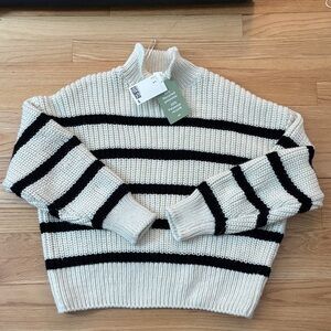 H&M Black and Cream Striped Turtleneck Sweater